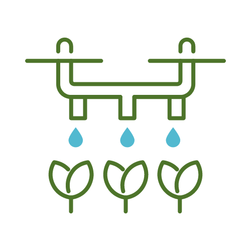 Graphic of pipes dripping water to represent drip irrigation services.